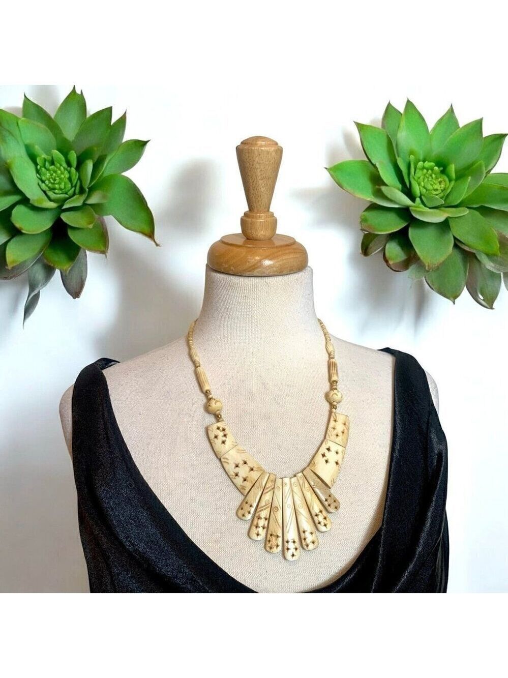 Tribal Hand Carved Bone Necklace 22 Inch